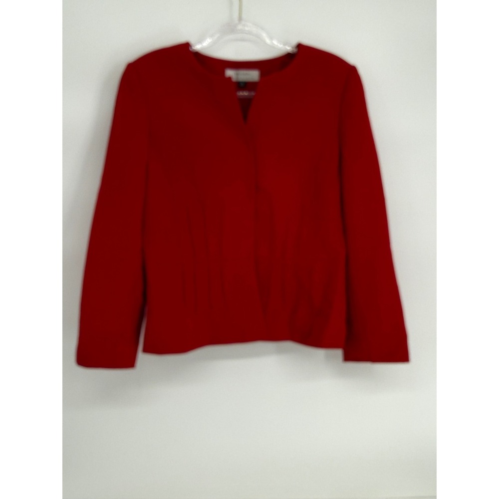 Tahari Arthur S Levine Red Pintuck Back Collarless Vintage Blazer Jacket Sz 12